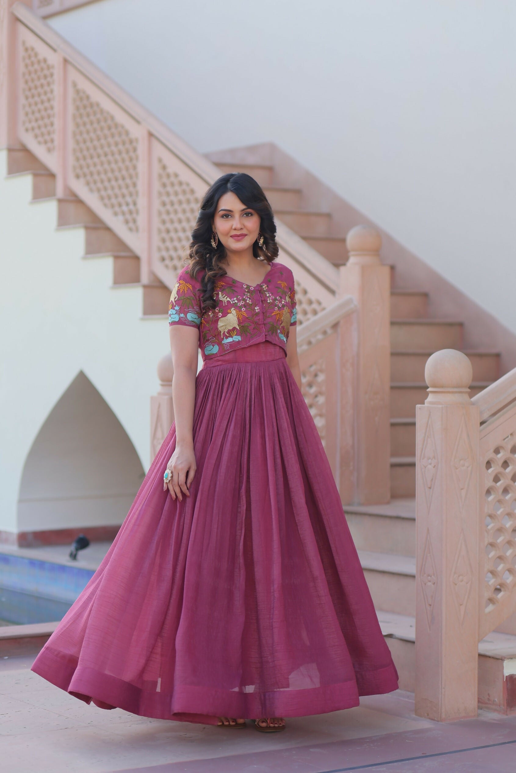 Joban Fashion Pink Crunchy Fabric Sequence Embroidery Work Kurta Set