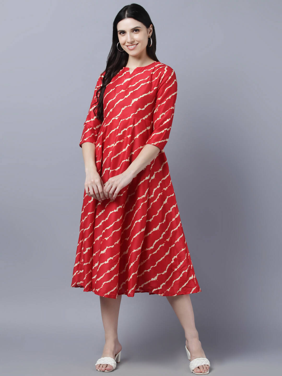 Myshka Women's Stylish Red 3/4 Sleeve Dress