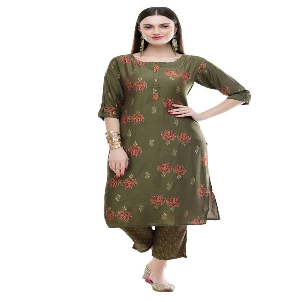 Lagi Women's Green Printed Straight Kurta & Pant (MC38A) 