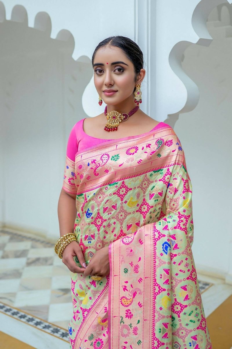 Aastha Fashion Sea Green Woven Paithani Silk Saree with Blouse - Grab2buy