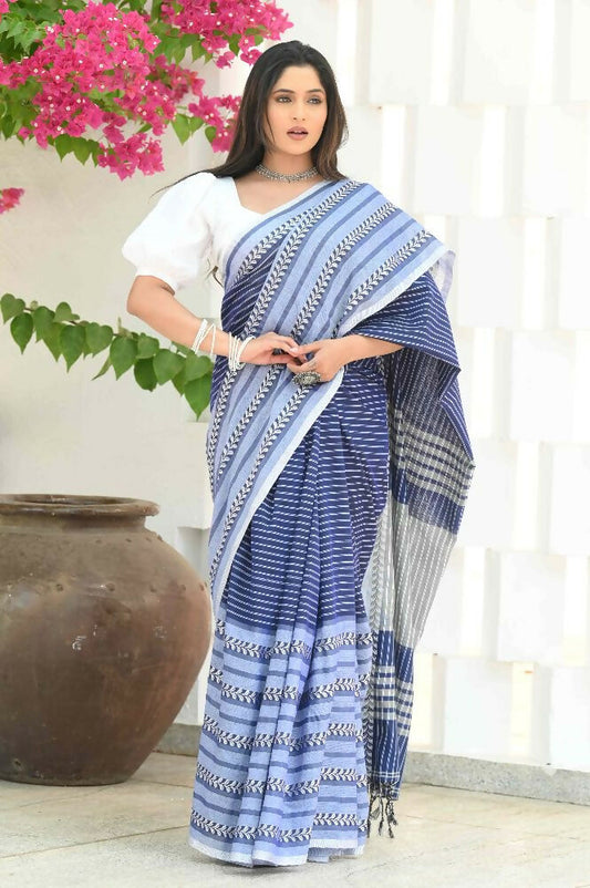Beatitude Blue Cotton Tanchori Handloom Saree