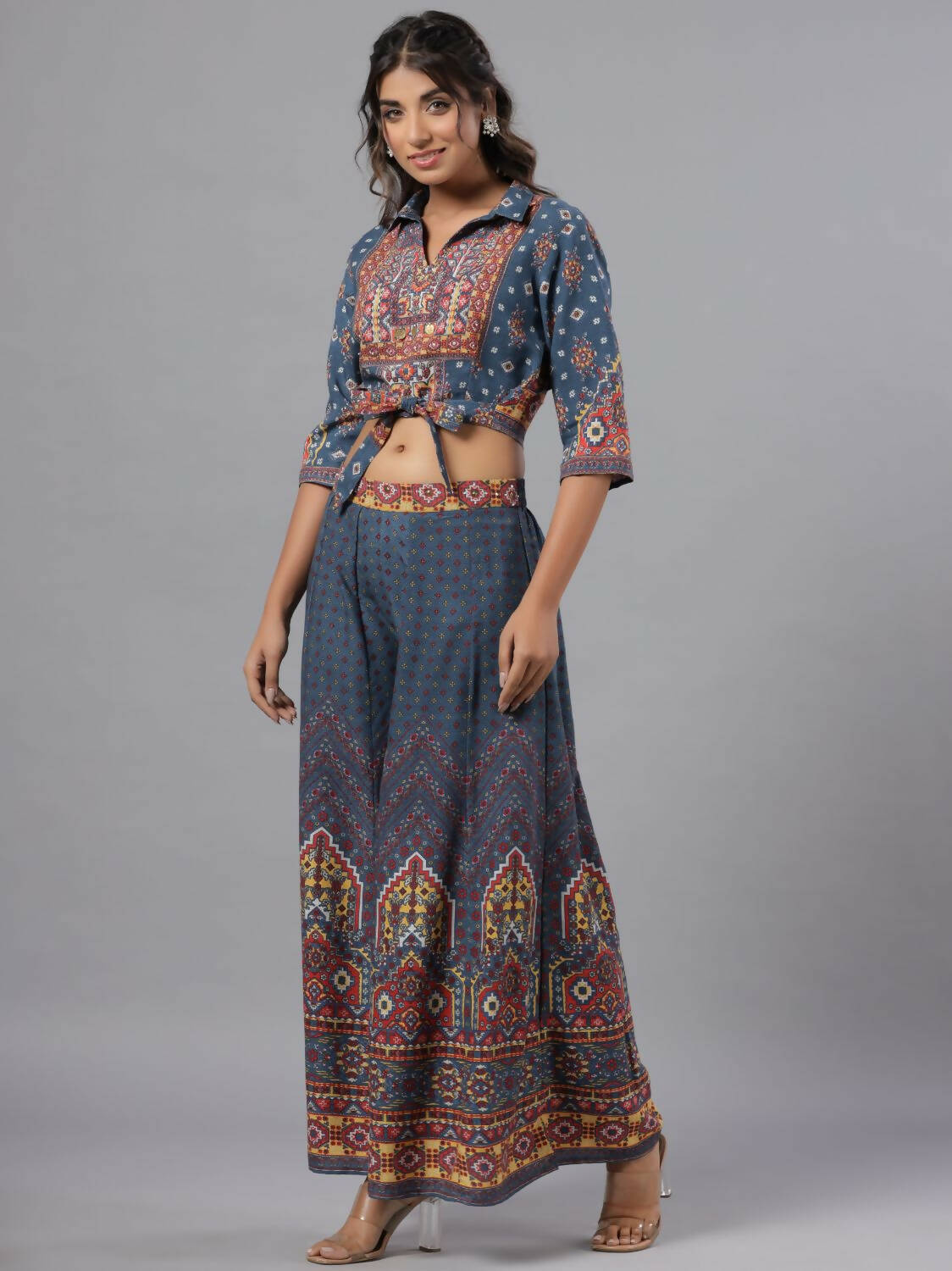 Juniper Women Navy Blue Rayon Printed Clothing Set