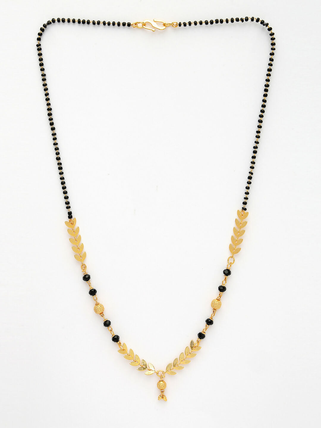 NVR Women's Set of 2 Gold-Polished Black Beaded Mangalsutra 