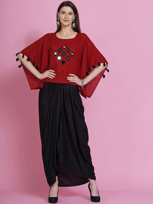Women Republic Maroon Cotton Kaftan With Dhoti - Grab2buy