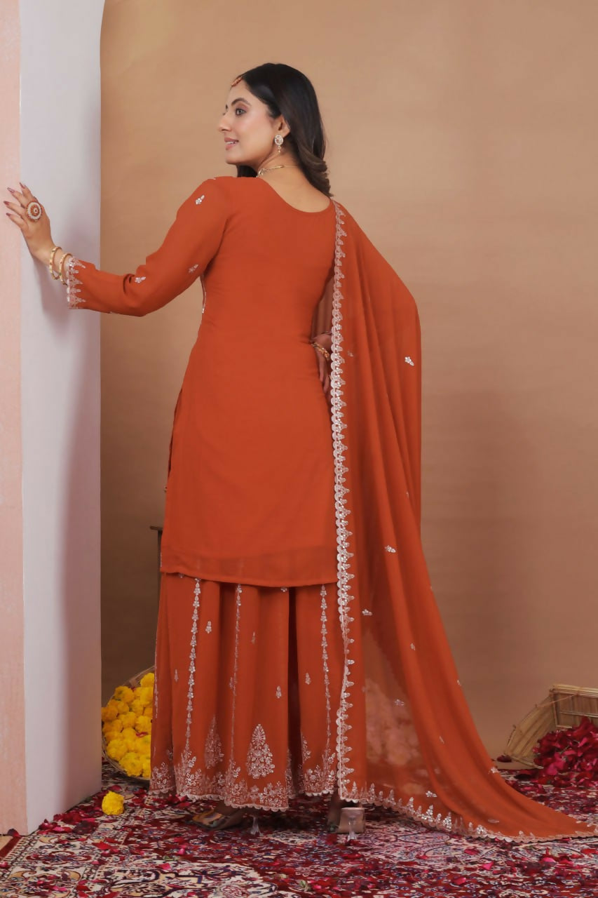 Teeya Creation Orange Color Faux Georgette Wedding Wear Trending Palazzo Set