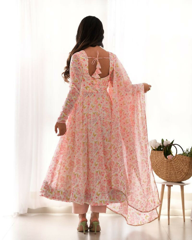 Joban Fashion Peach Kurta Set Organza Sequin Embroidery Work 