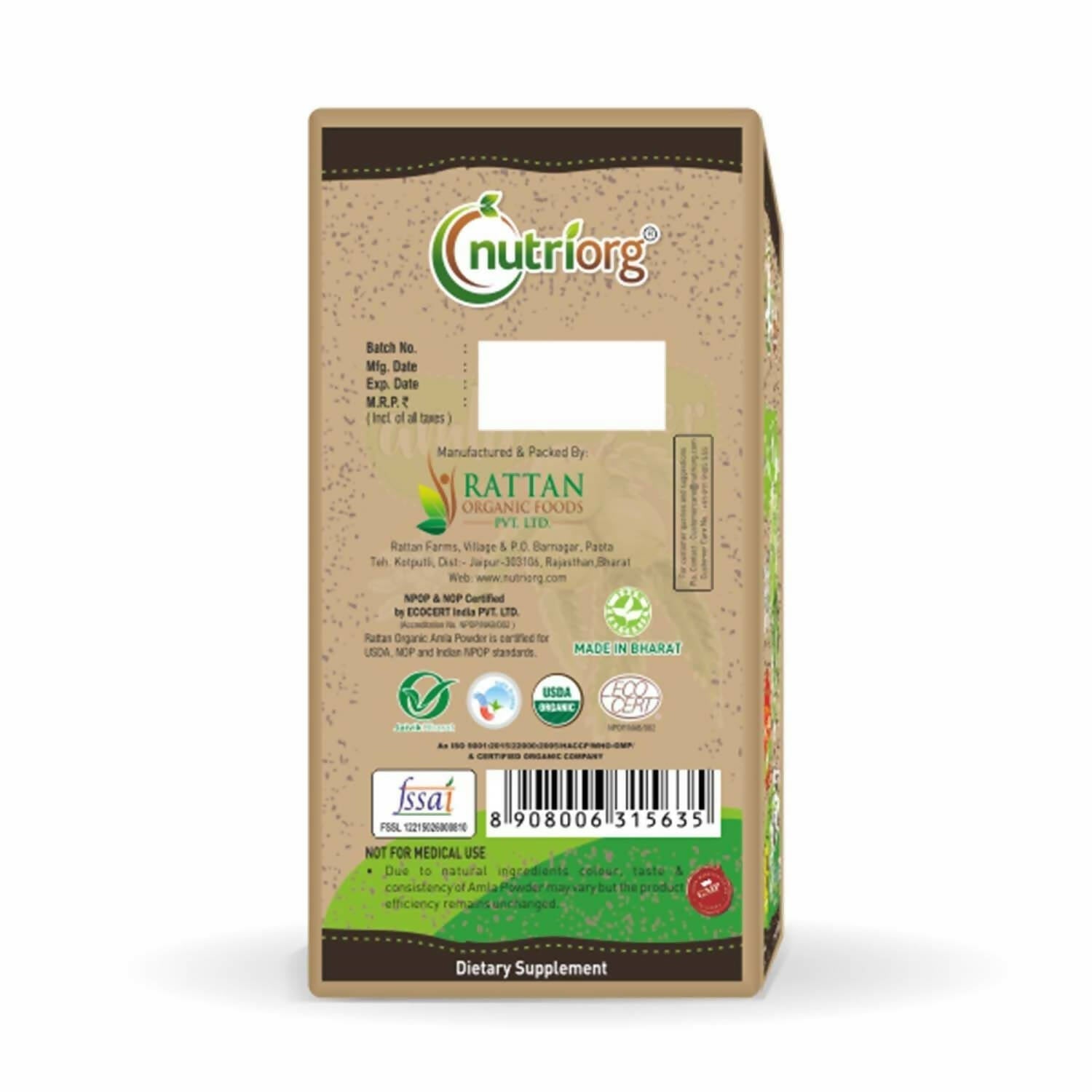 Nutriorg Certified Organic Amla Powder 