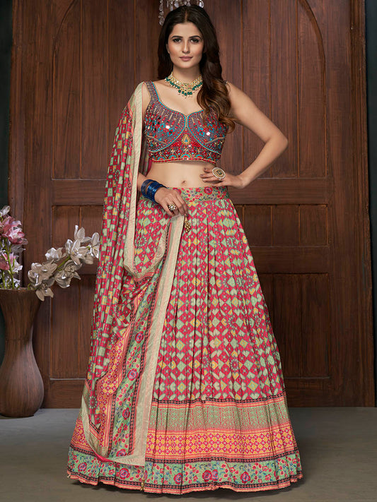 Myra Multicolor Silk and Chinon Embroidered Designer Lehenga