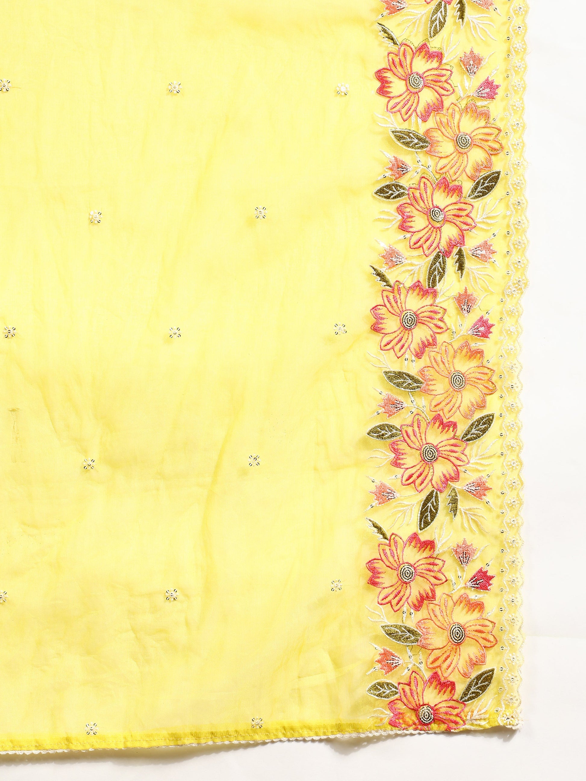 Embroidered Kurta With Pant & Embroidered Dupatta, Yellow - Hiral Fashion