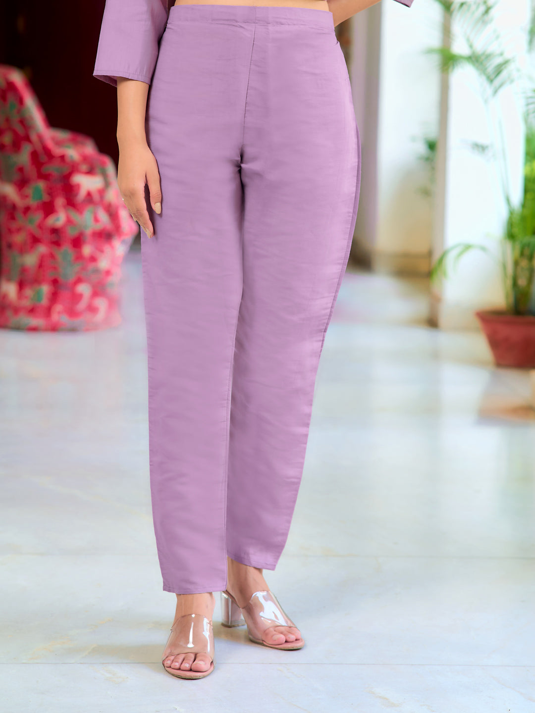 Full Front Embroidered Kurta With Pant & Embroidered Organza Dupatta, Lavender - Hiral Fashion