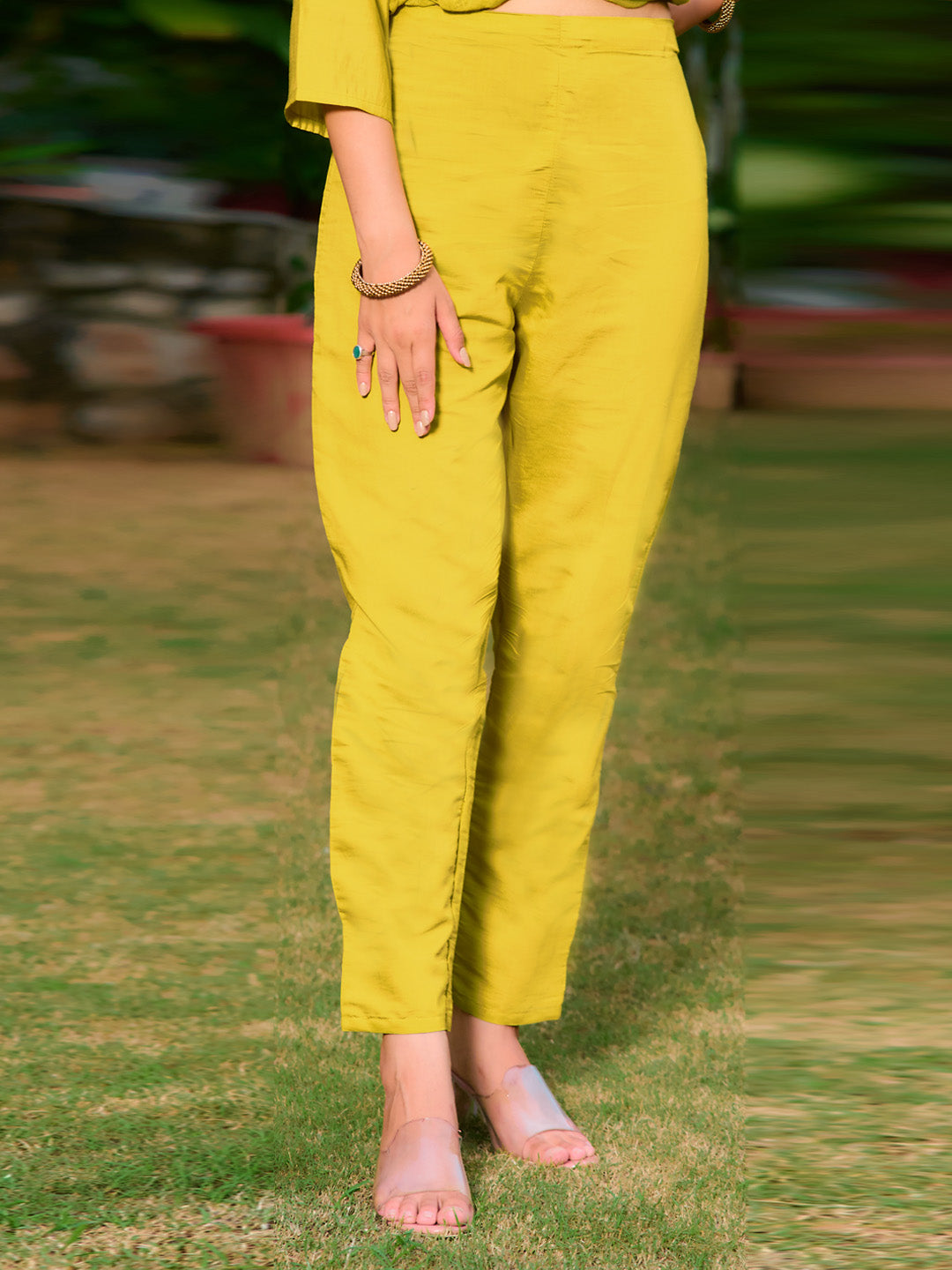 Full Front Embroidered Kurta With Pant & Embroidered Organza Dupatta, Yellow - Hiral Fashion