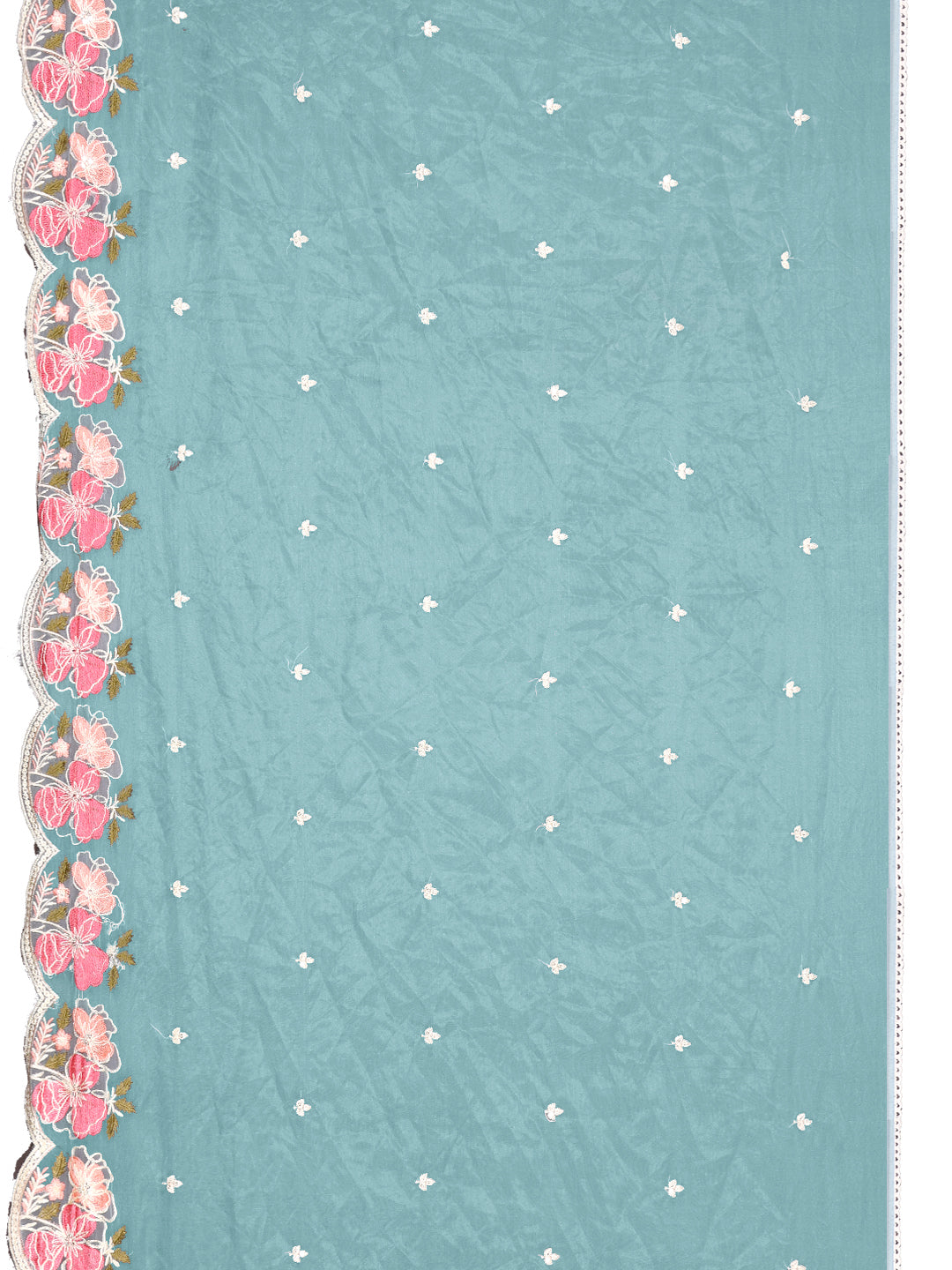 Full Front Embroidered Kurta With Pant & Embroidered Organza Dupatta, Blue - Hiral Fashion