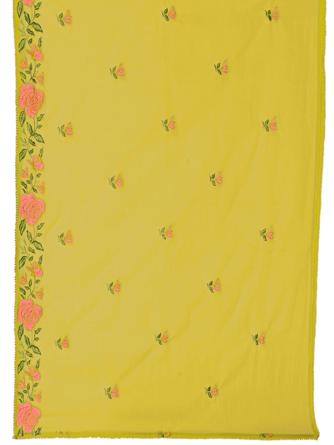 Mirror Embroidered Kurta With Pant & Embroidered Organza Dupatta, Yellow - Hiral Fashion
