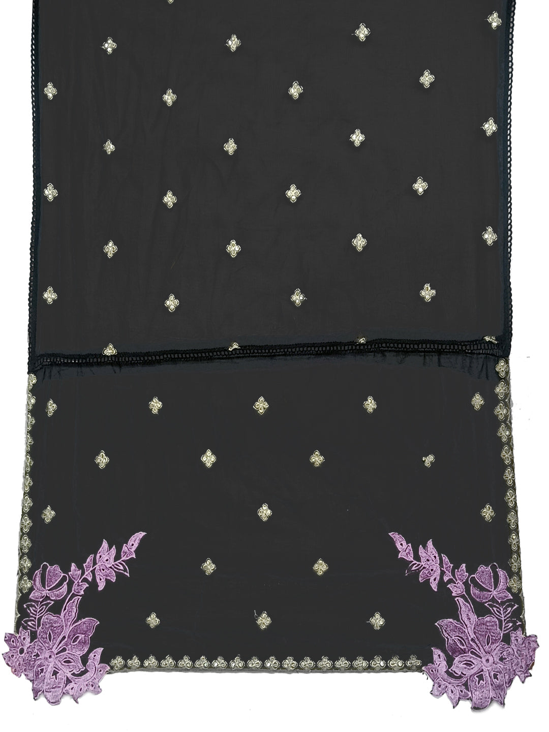 Embroidered Kurta With Pant & Embroidered Organza Dupatta, Black - Hiral Fashion