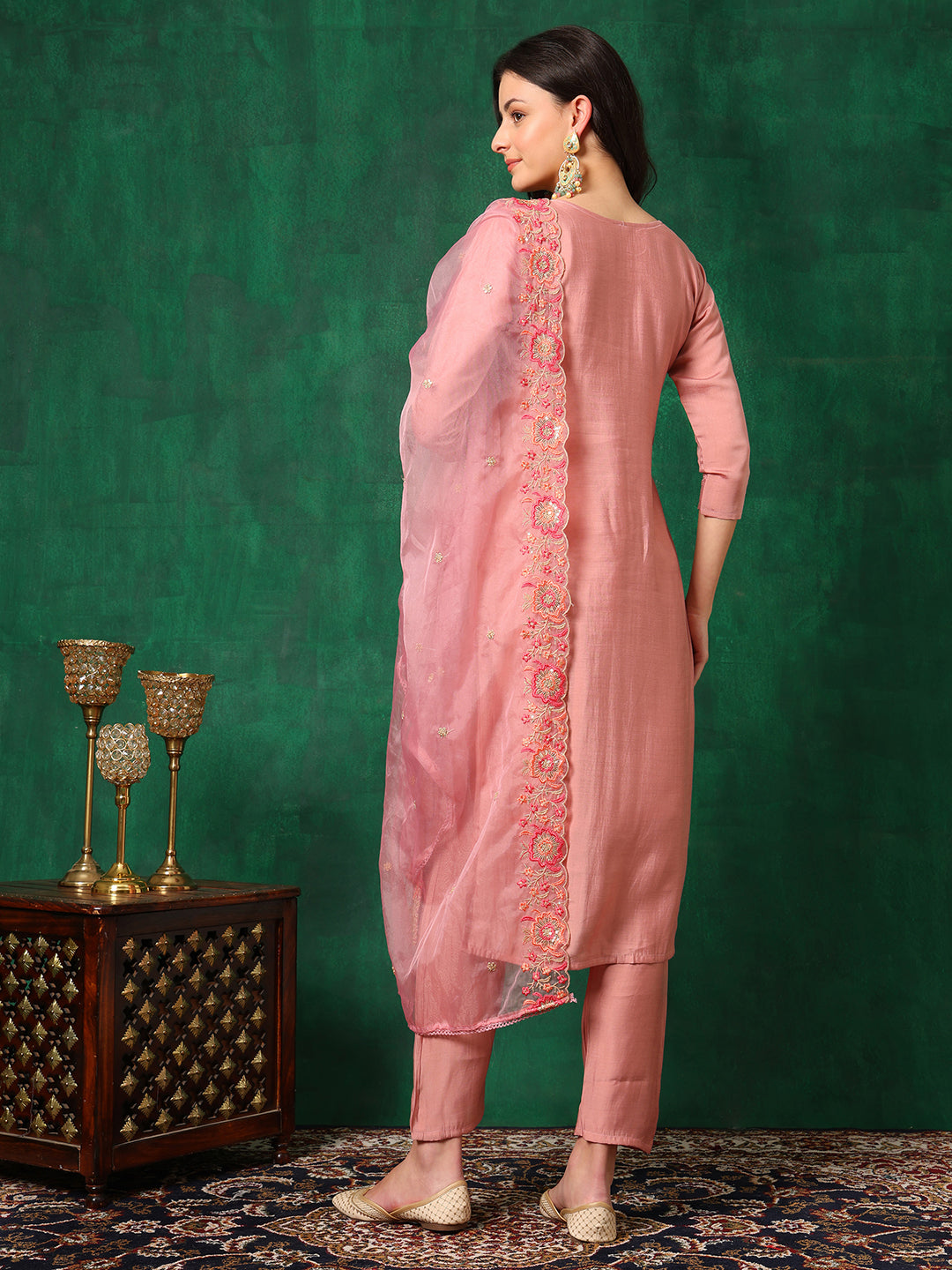 Embroidered Kurta With Pant & Embroidered Dupatta, Pink - Hiral Fashion