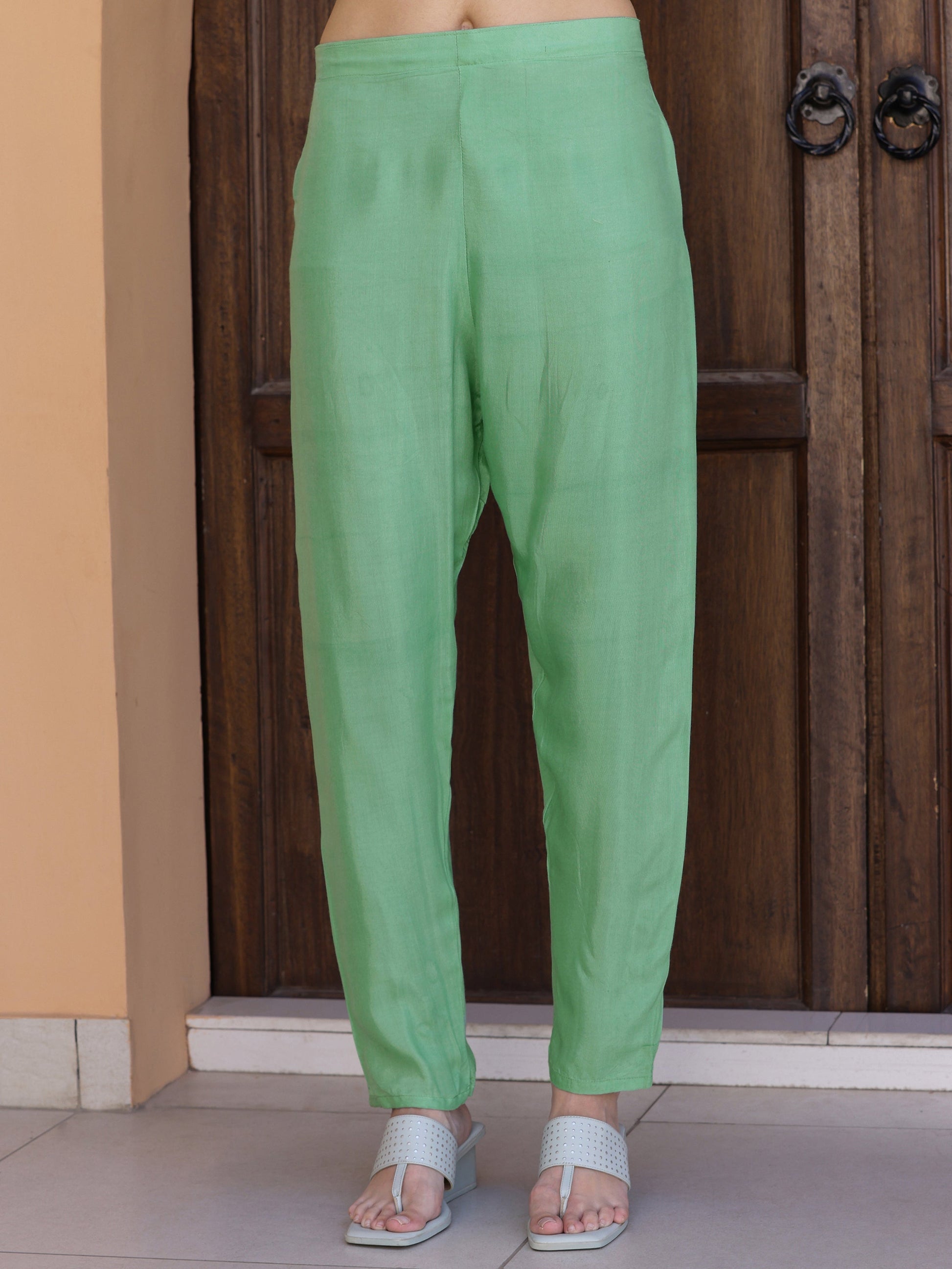 Pakistani Sequined Embroidered Kurta With Pant & Dupatta, Green - Hiral Fashion