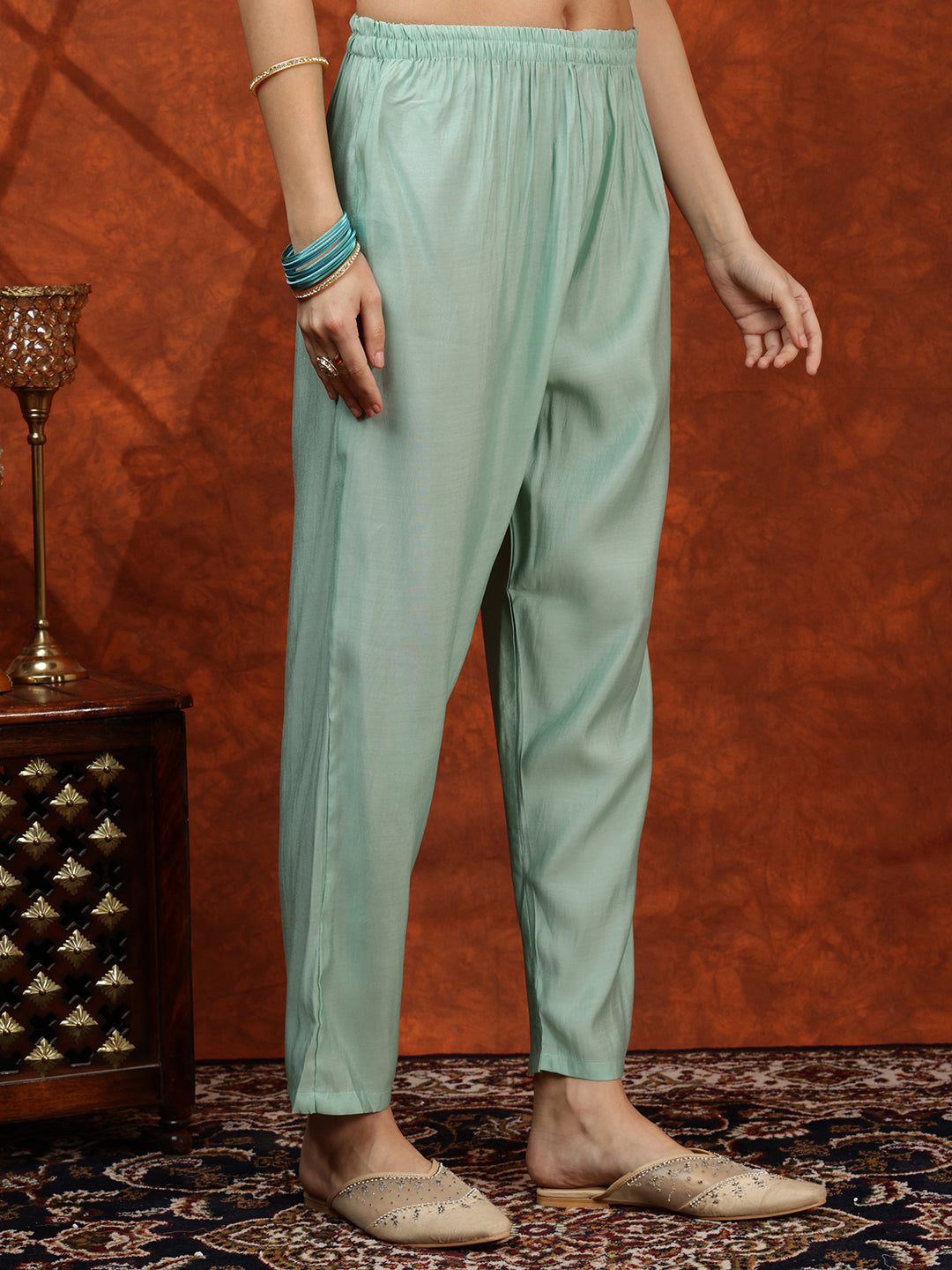 Sequined Embroidered Kurta With Pant & Floral Printed Dupatta, Green - Hiral Fashion
