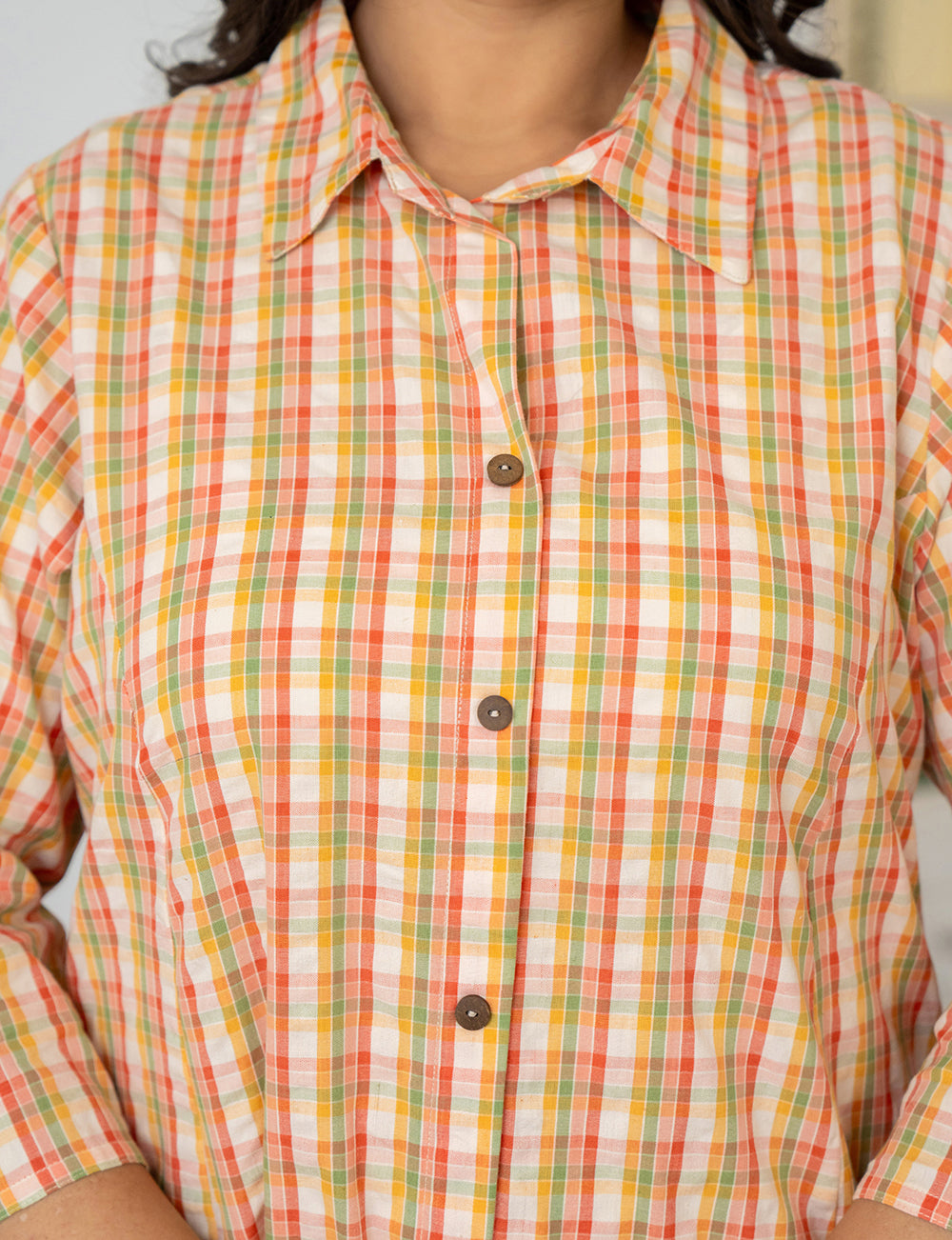 Kaajh Women's Peach-Orange Check Print Plus Size Cotton Kurta
