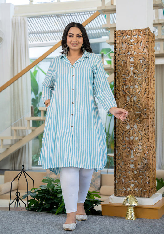 Kaajh Women's White Striped Viscose Rayon Plus Size Kurta