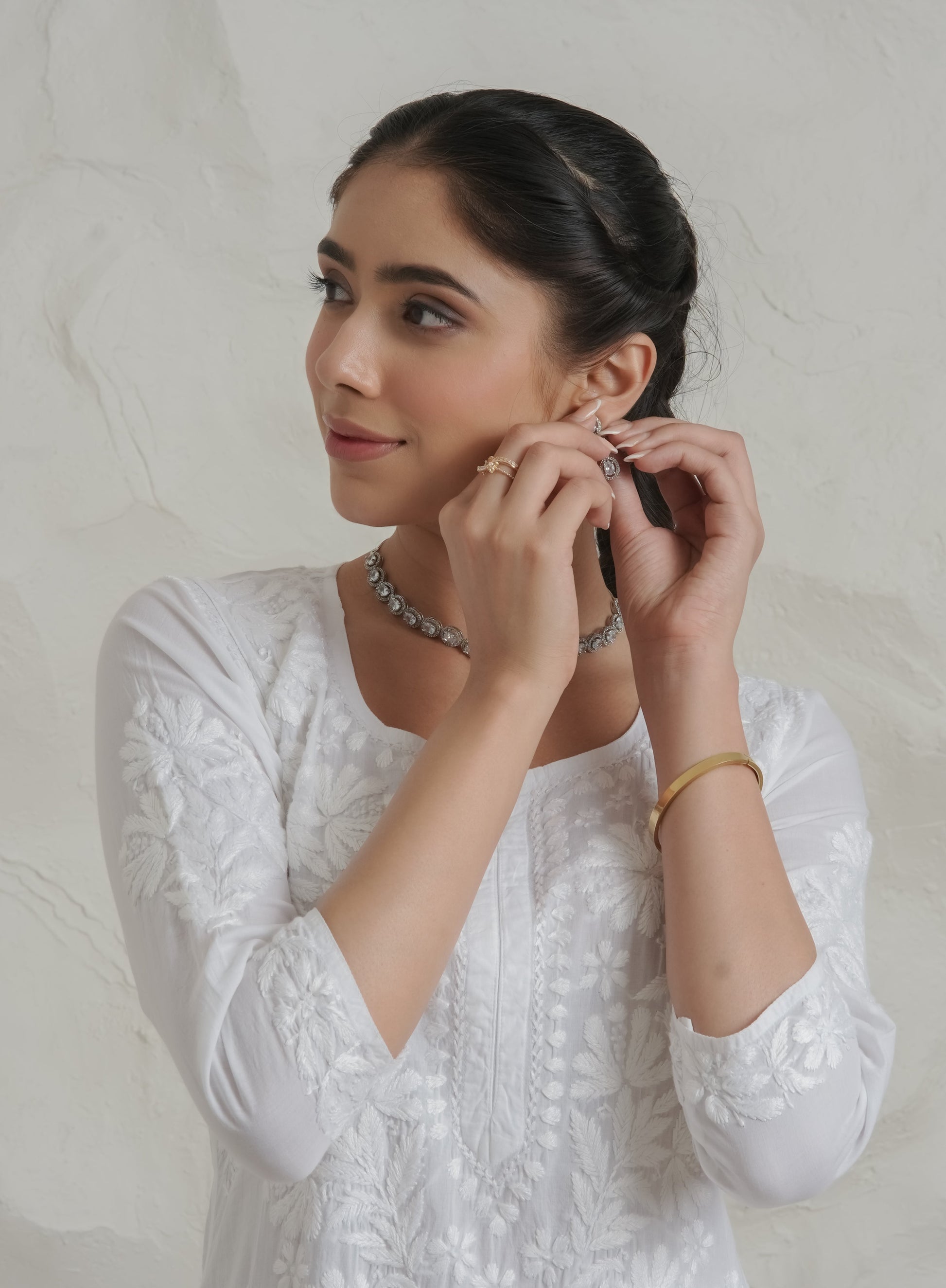 Gharana India Mul Cotton Fine Chikankari Kurta White 