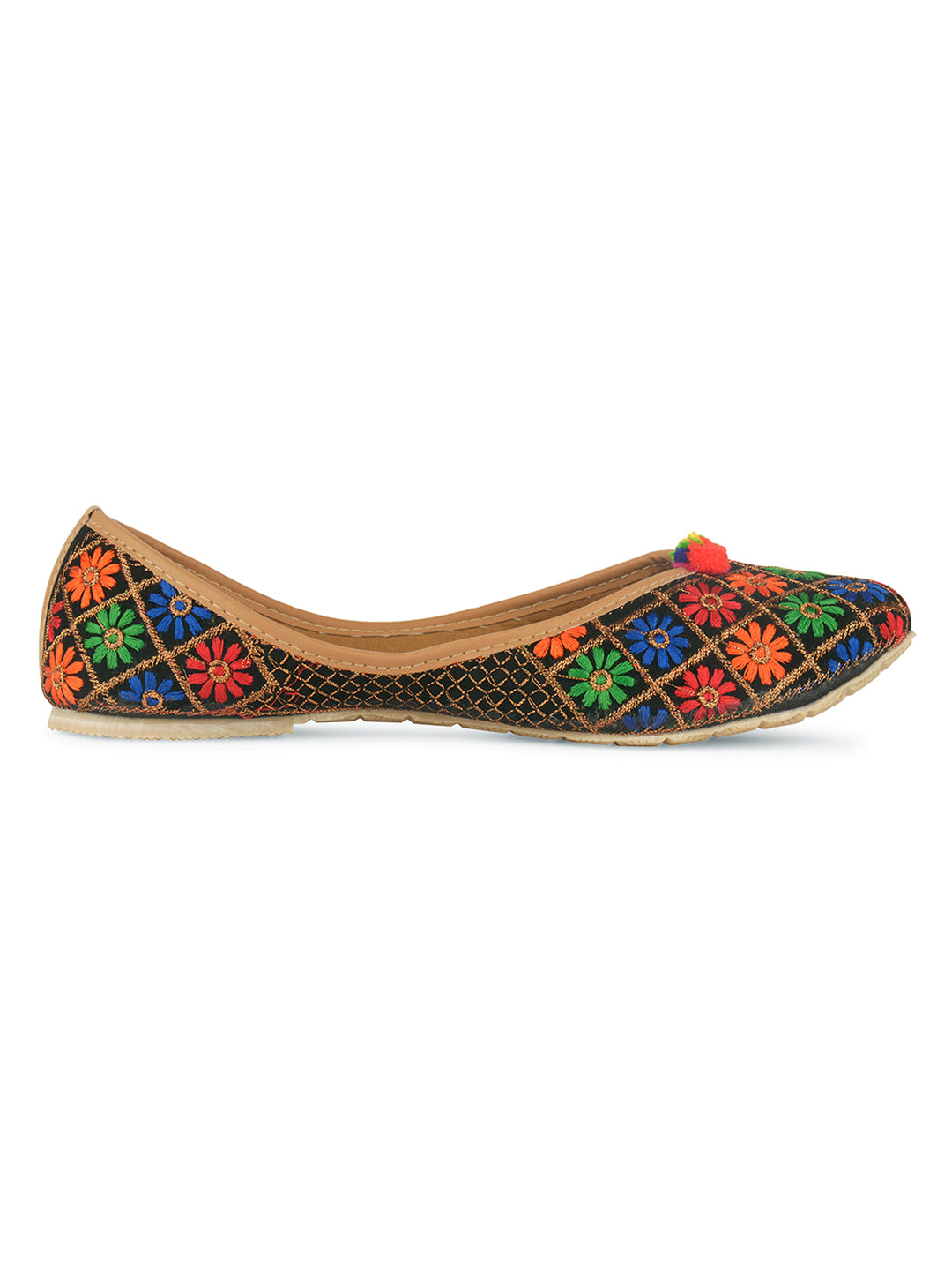 Desi Colour Women Indian Ethnic Footwear-Floral Black