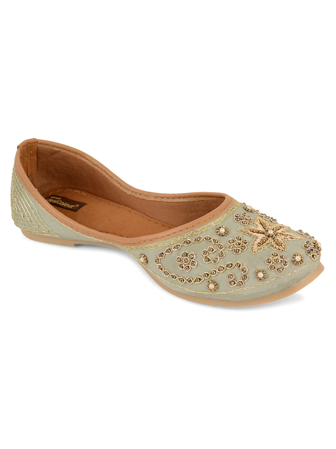 Desi Colour Women Indian Ethnic Footwear-Grey Dabka