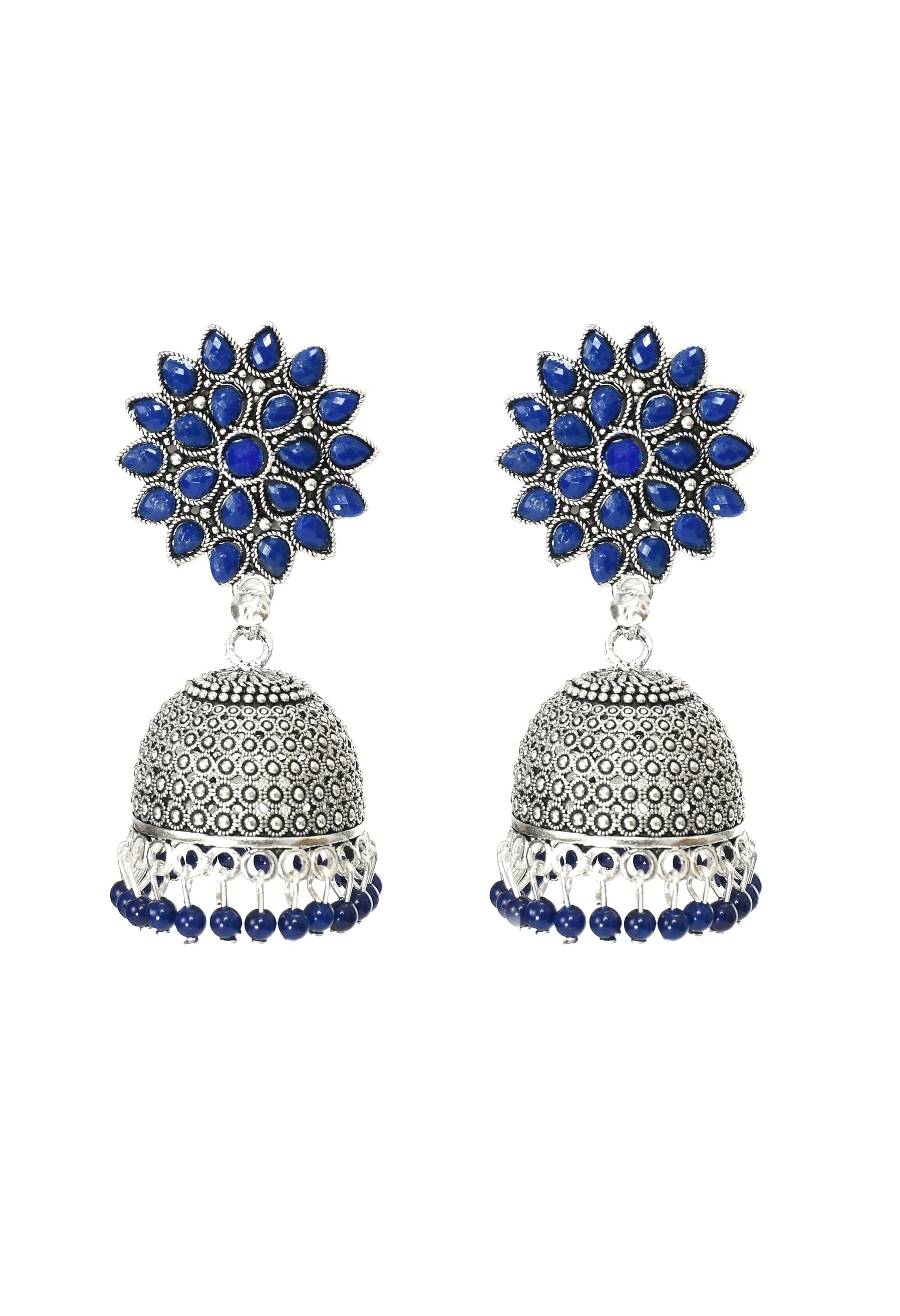 Mominos Fashion Joharkamal Kundan work Jhumka with Blue Beads - Grab2buy