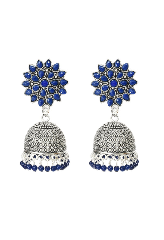 Mominos Fashion Joharkamal Kundan work Jhumka with Blue Beads - Grab2buy