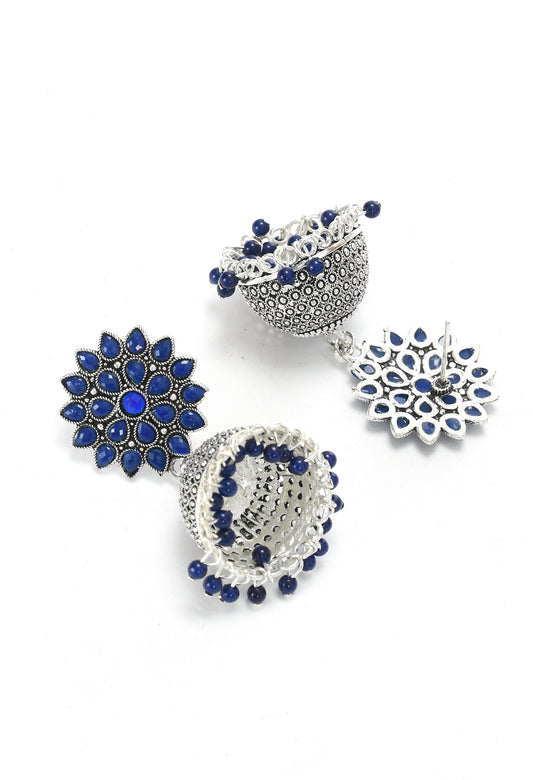 Mominos Fashion Joharkamal Kundan work Jhumka with Blue Beads - Grab2buy