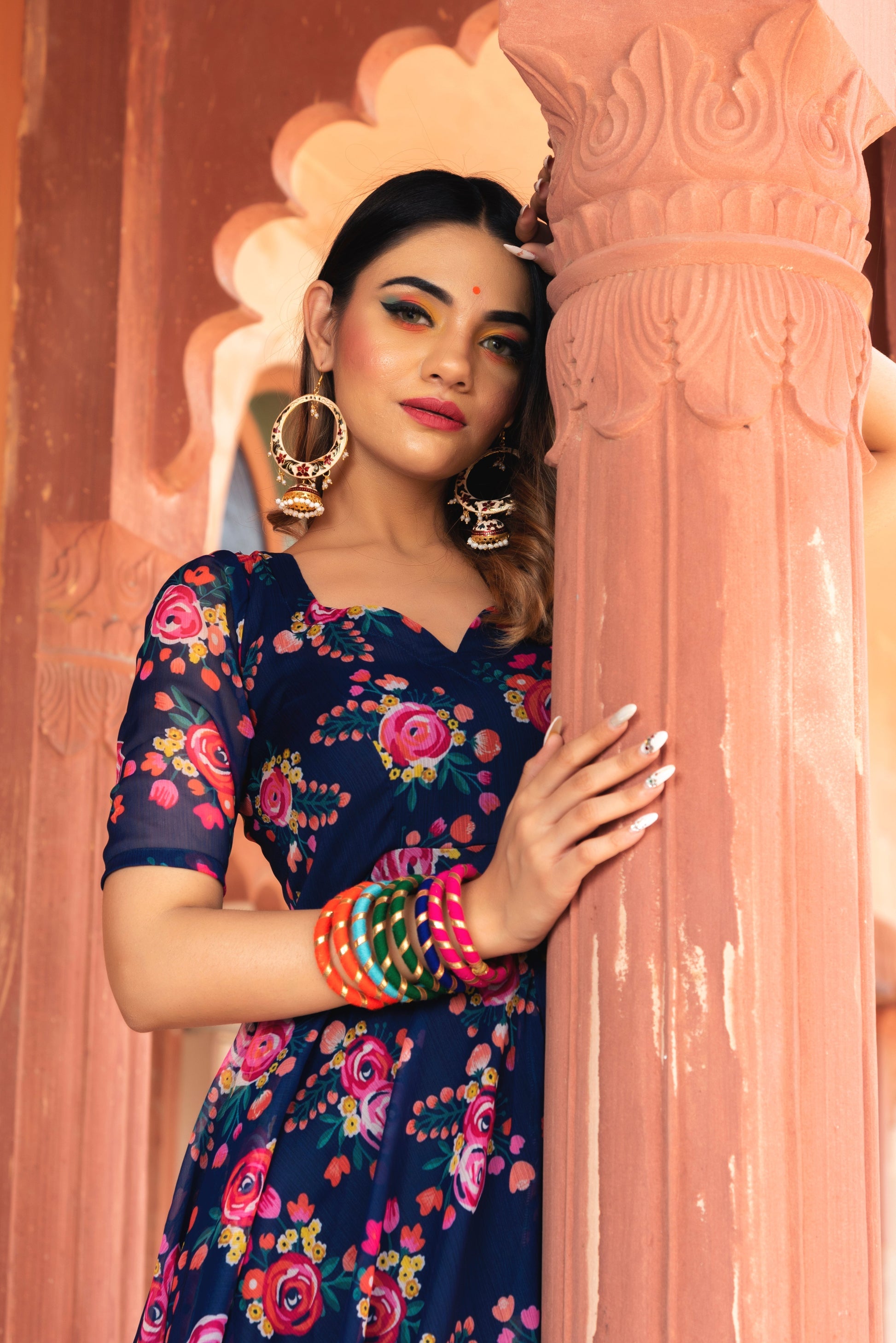 Pomcha Jaipur Manjari Organza Phool Jaal Anarkali Set 