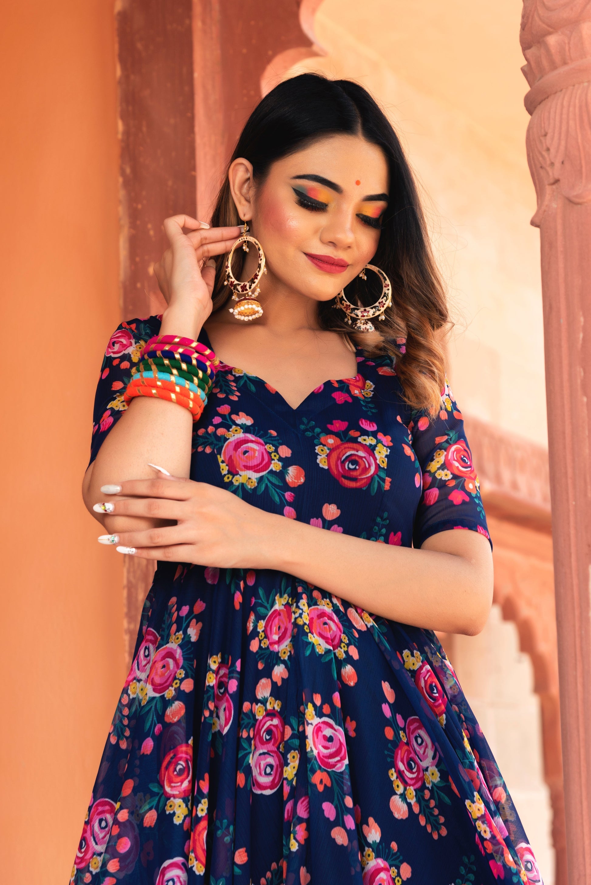 Pomcha Jaipur Manjari Organza Phool Jaal Anarkali Set 