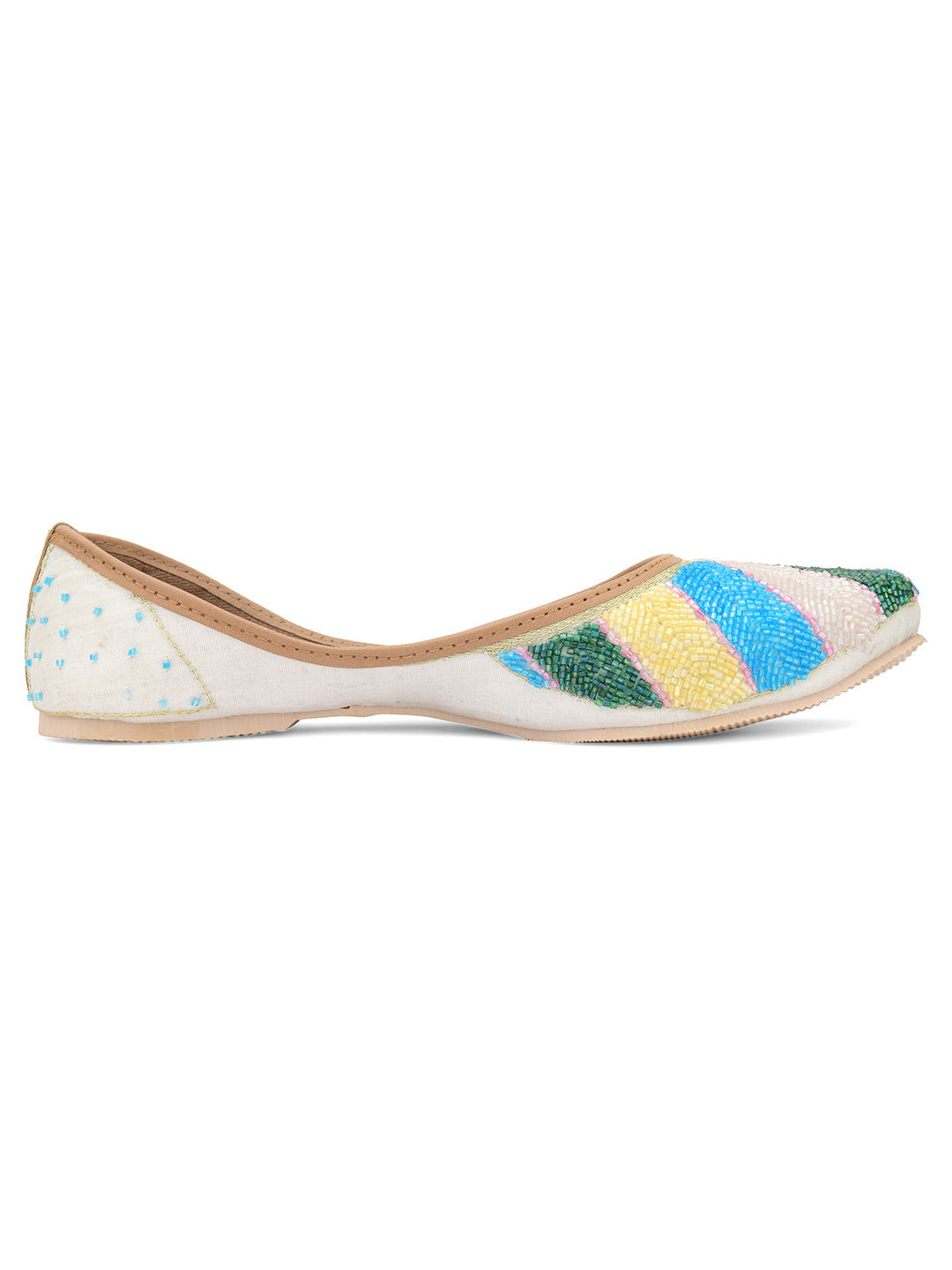 Desi Colour Women Indian Ethnic Footwear-White Multi Sleek Pearl