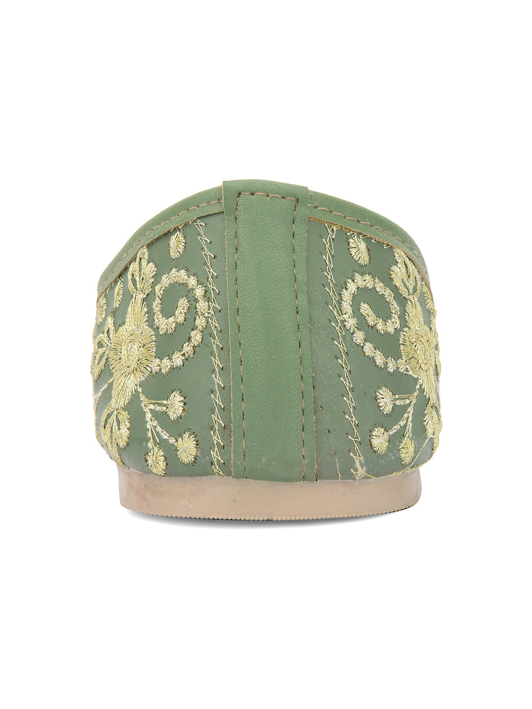 Desi Colour Women Indian Ethnic Footwear-Cushioned Green Embroidered