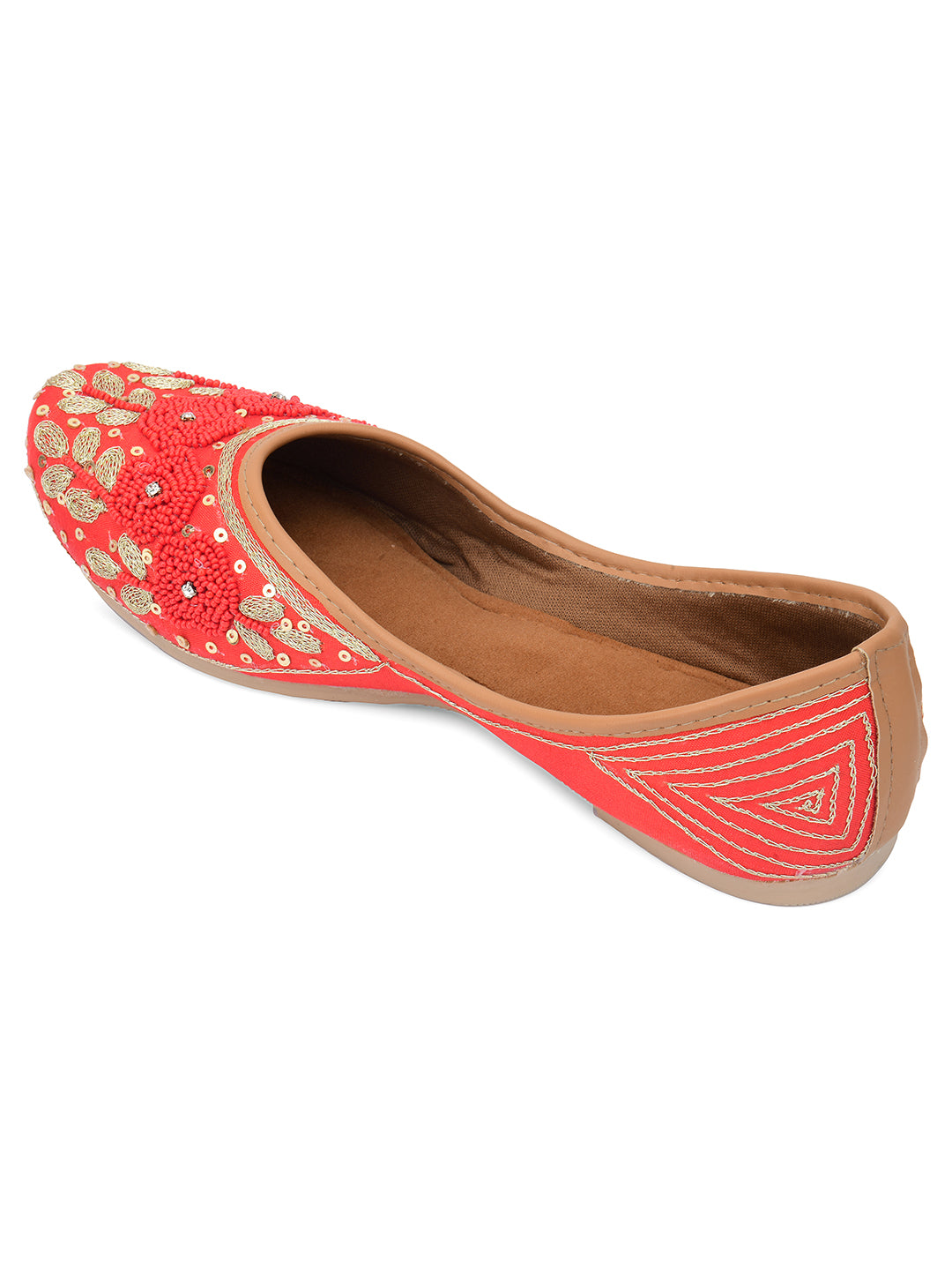 Desi Colour Women Indian Ethnic Footwear-Red Pearl Flower