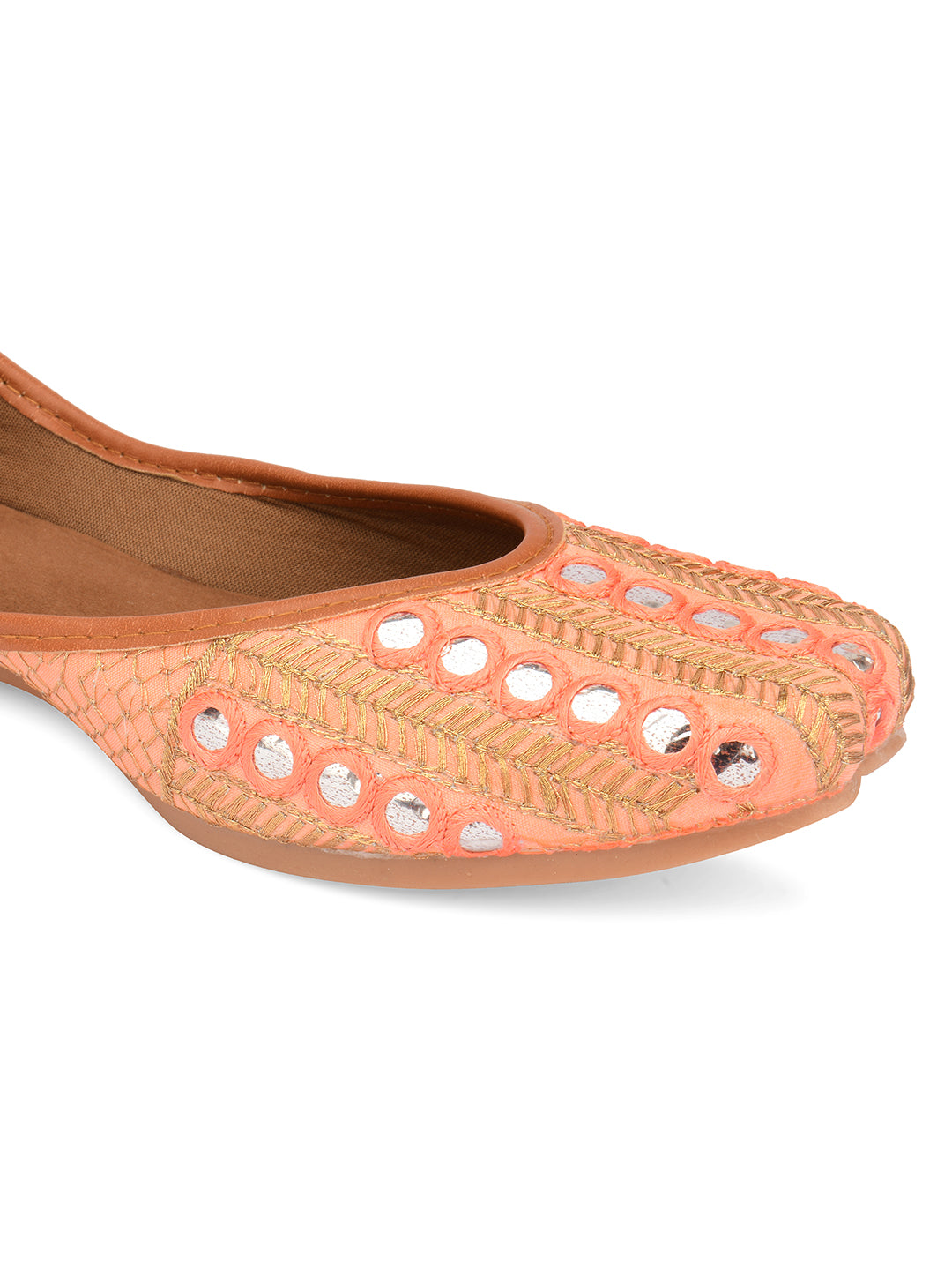 Desi Colour Women Indian Ethnic Footwear-Peach Embroidery