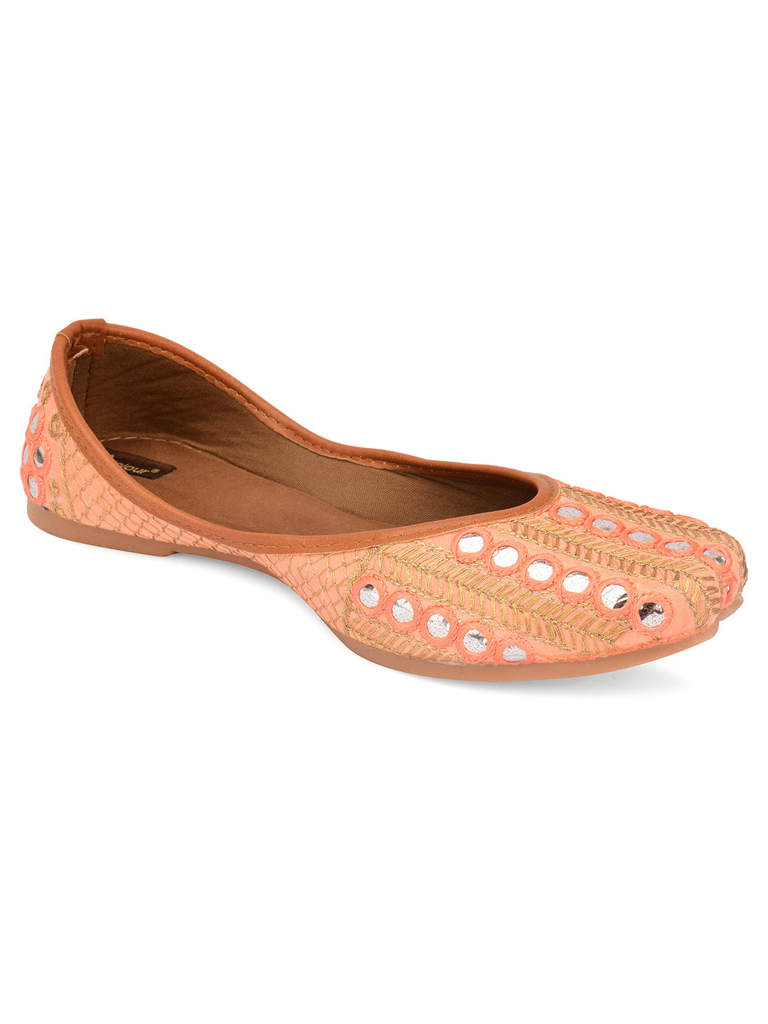 Desi Colour Women Indian Ethnic Footwear-Peach Embroidery