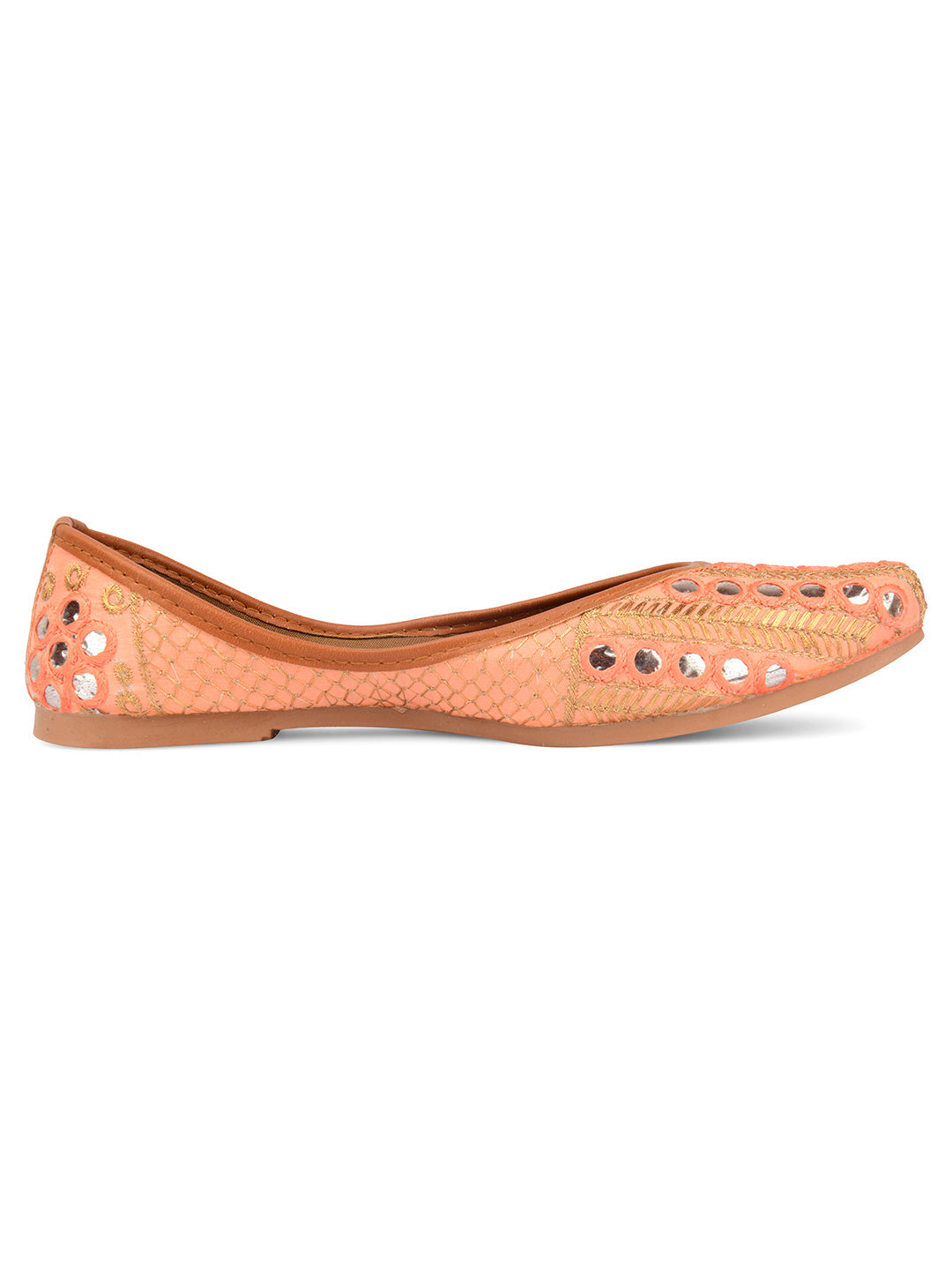 Desi Colour Women Indian Ethnic Footwear-Peach Embroidery