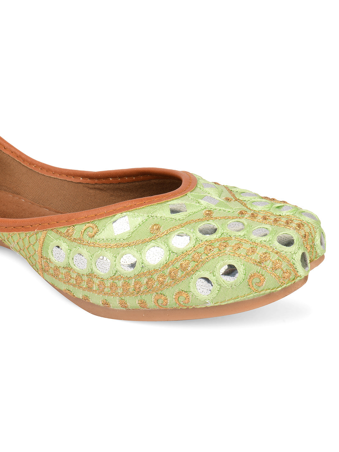 Desi Colour Women Indian Ethnic Footwear-Sea Green Embroidery