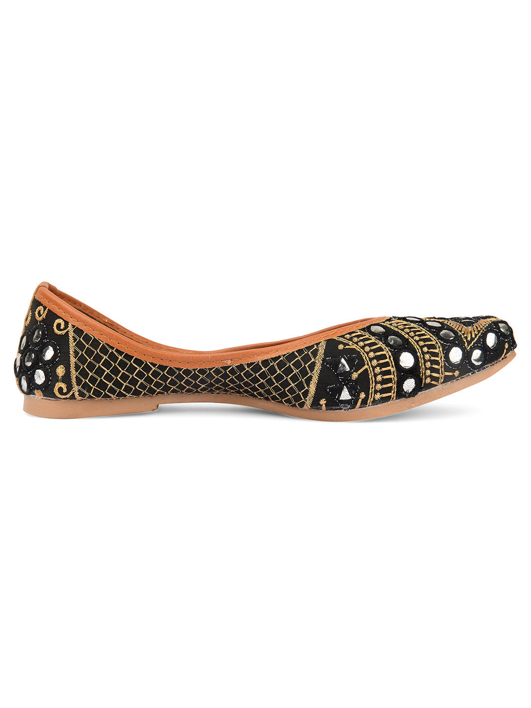 Desi Colour Women Indian Ethnic Footwear-Mini Dabka-Black Mirror
