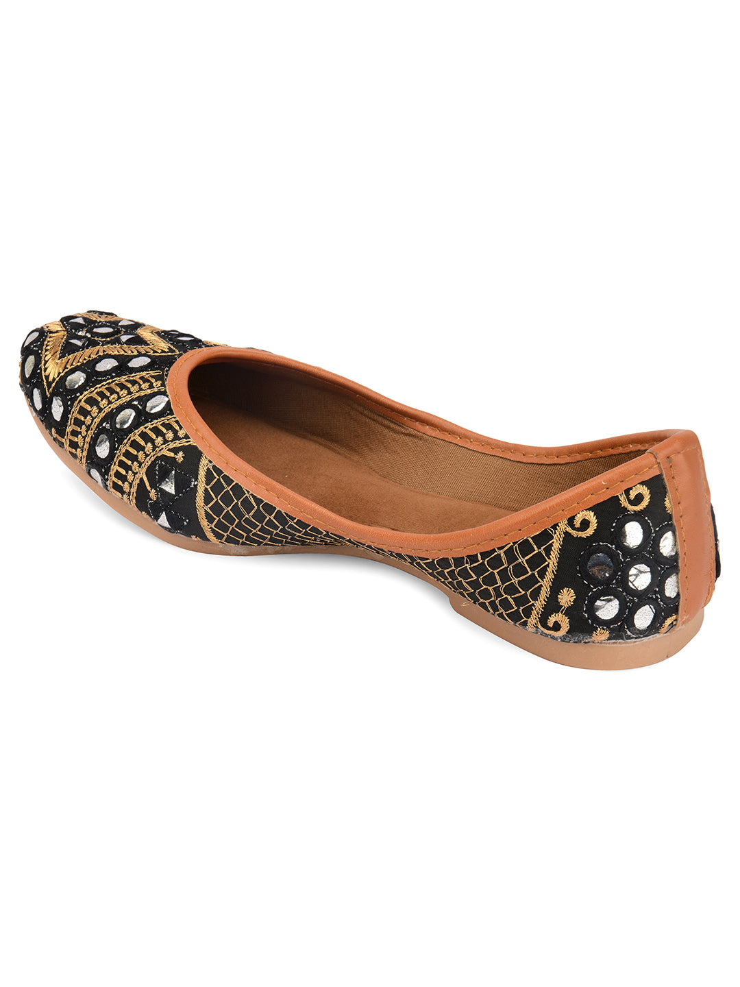 Desi Colour Women Indian Ethnic Footwear-Mini Dabka-Black Mirror