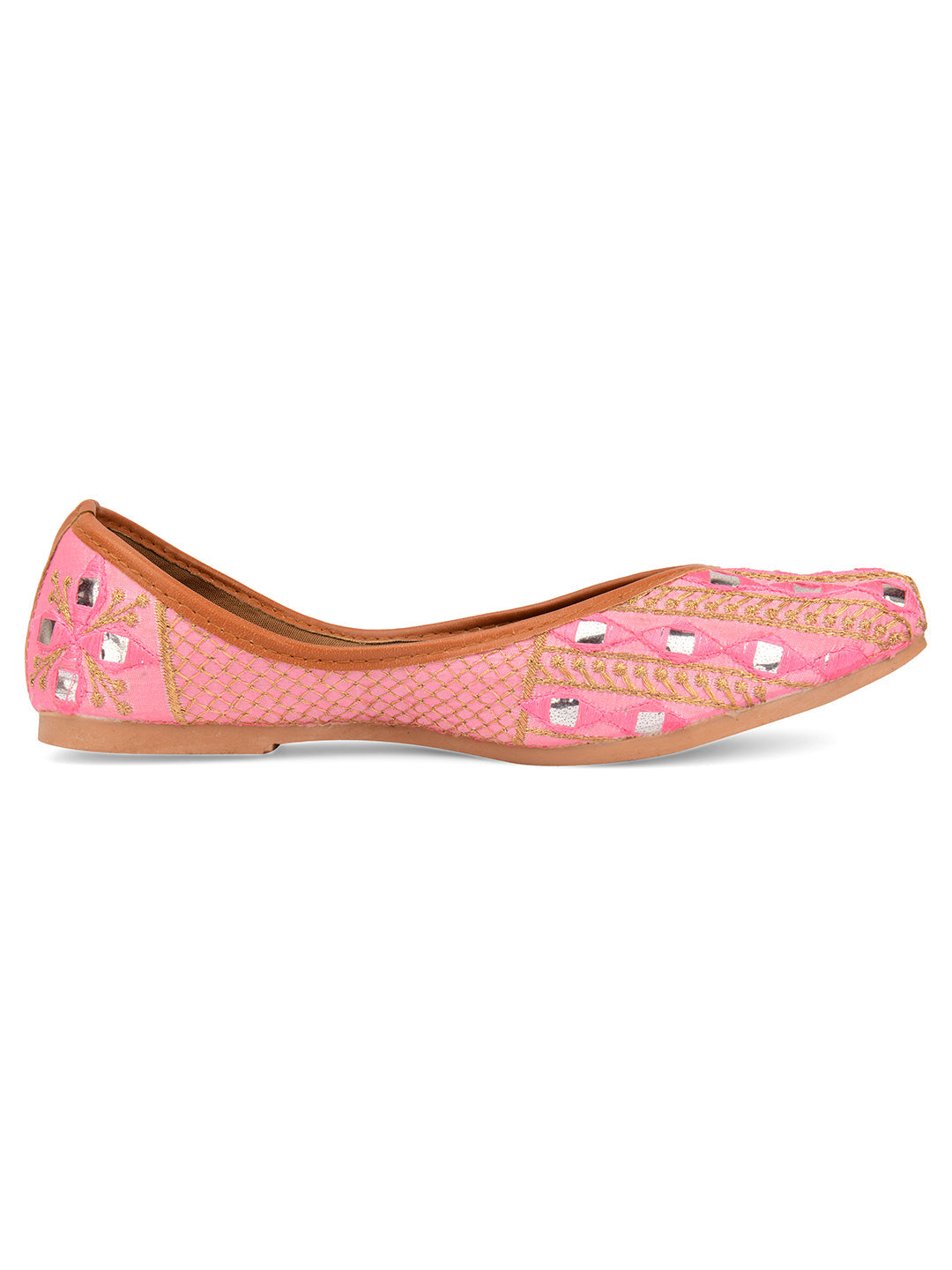Desi Colour Women Indian Ethnic Footwear-Mini Dabka-Pink Mirror Lines