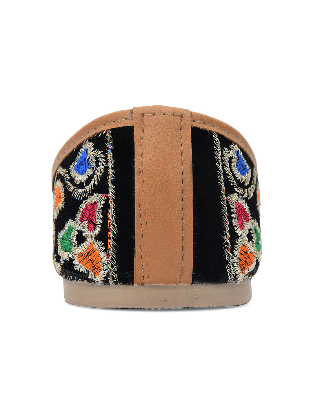 Desi Colour Women Indian Ethnic Footwear-Black Multi Floral