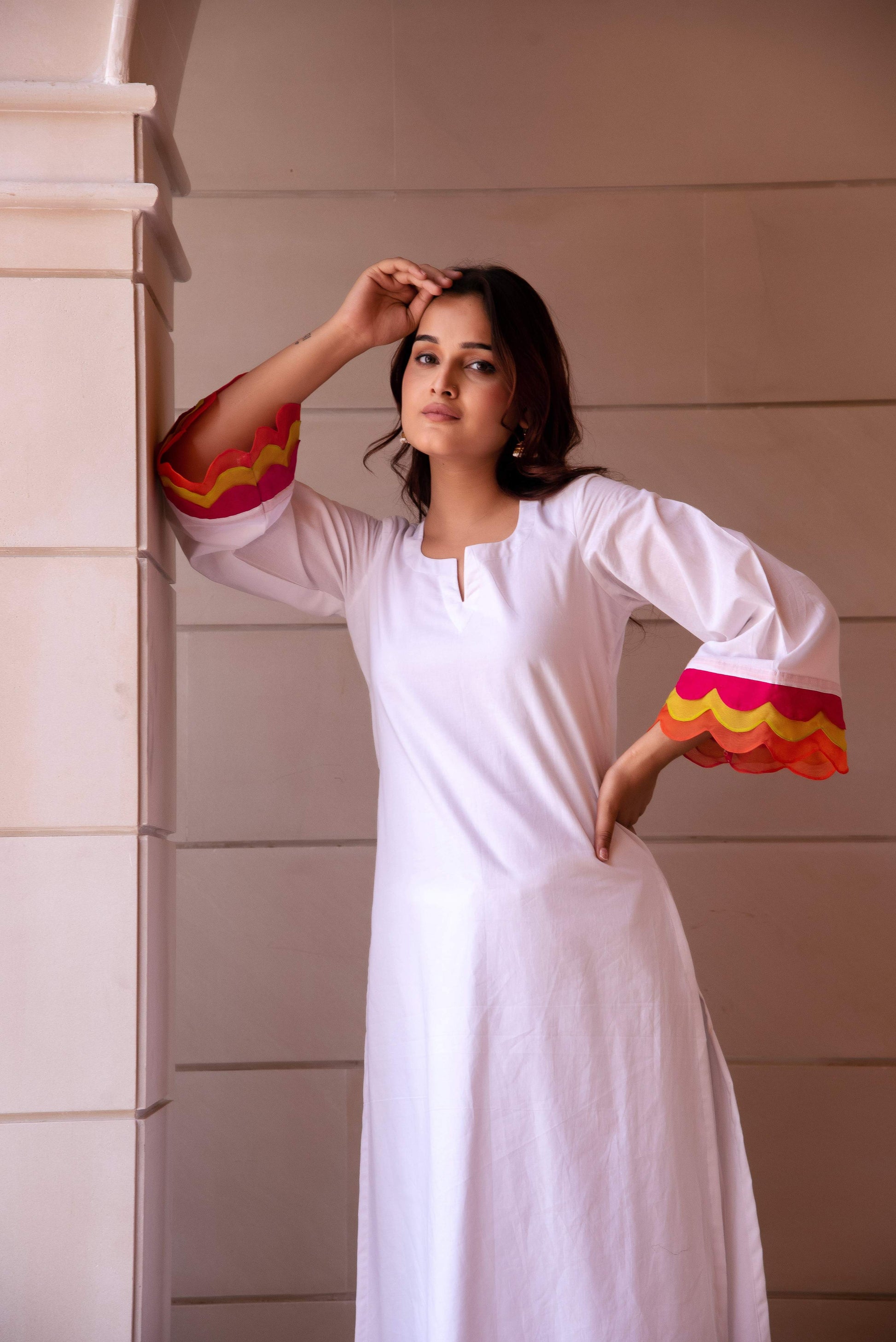 Pomcha Jaipur Kapas Rangbirangi White Co-Ord Set 