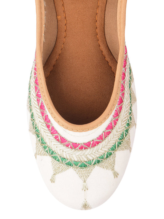 Desi Colour Women Indian Ethnic Footwear-White Zari Work