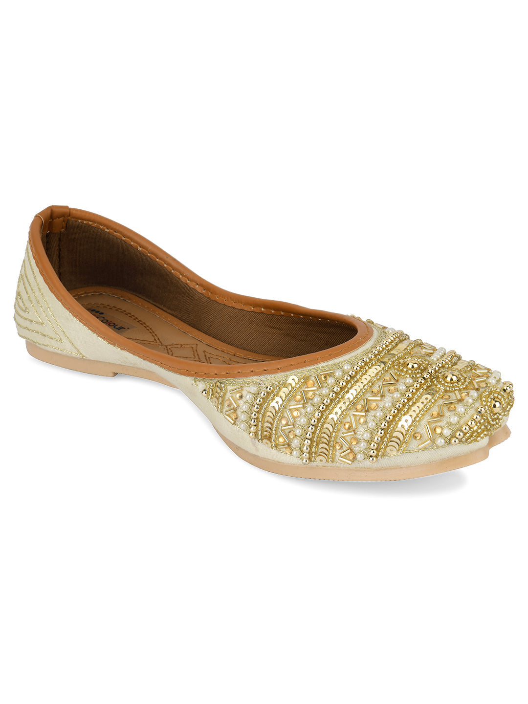 Desi Colour Women Indian Ethnic Footwear-Gold Lines Dabka