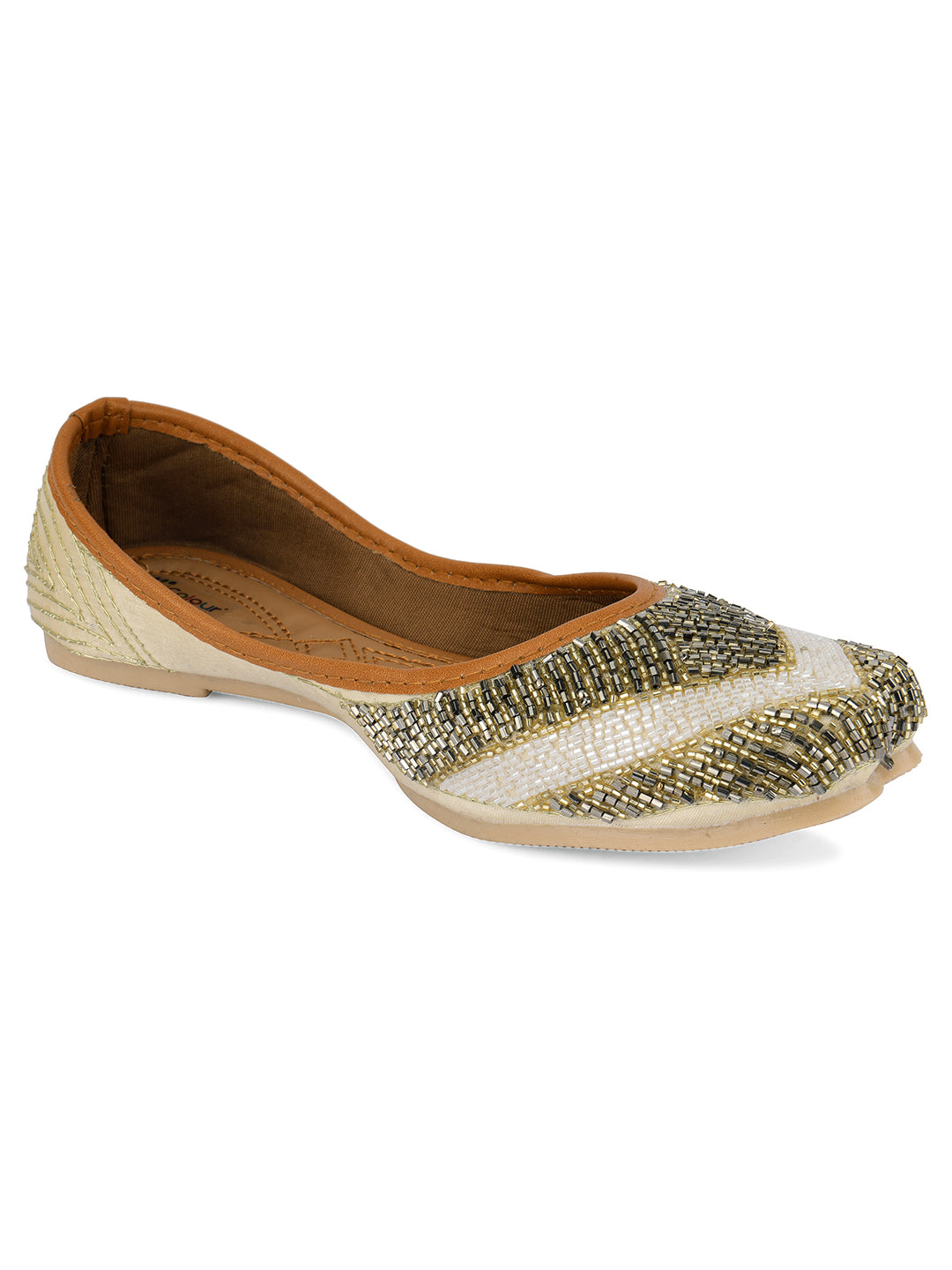 Desi Colour Women Indian Ethnic Footwear-V Lines-Gold