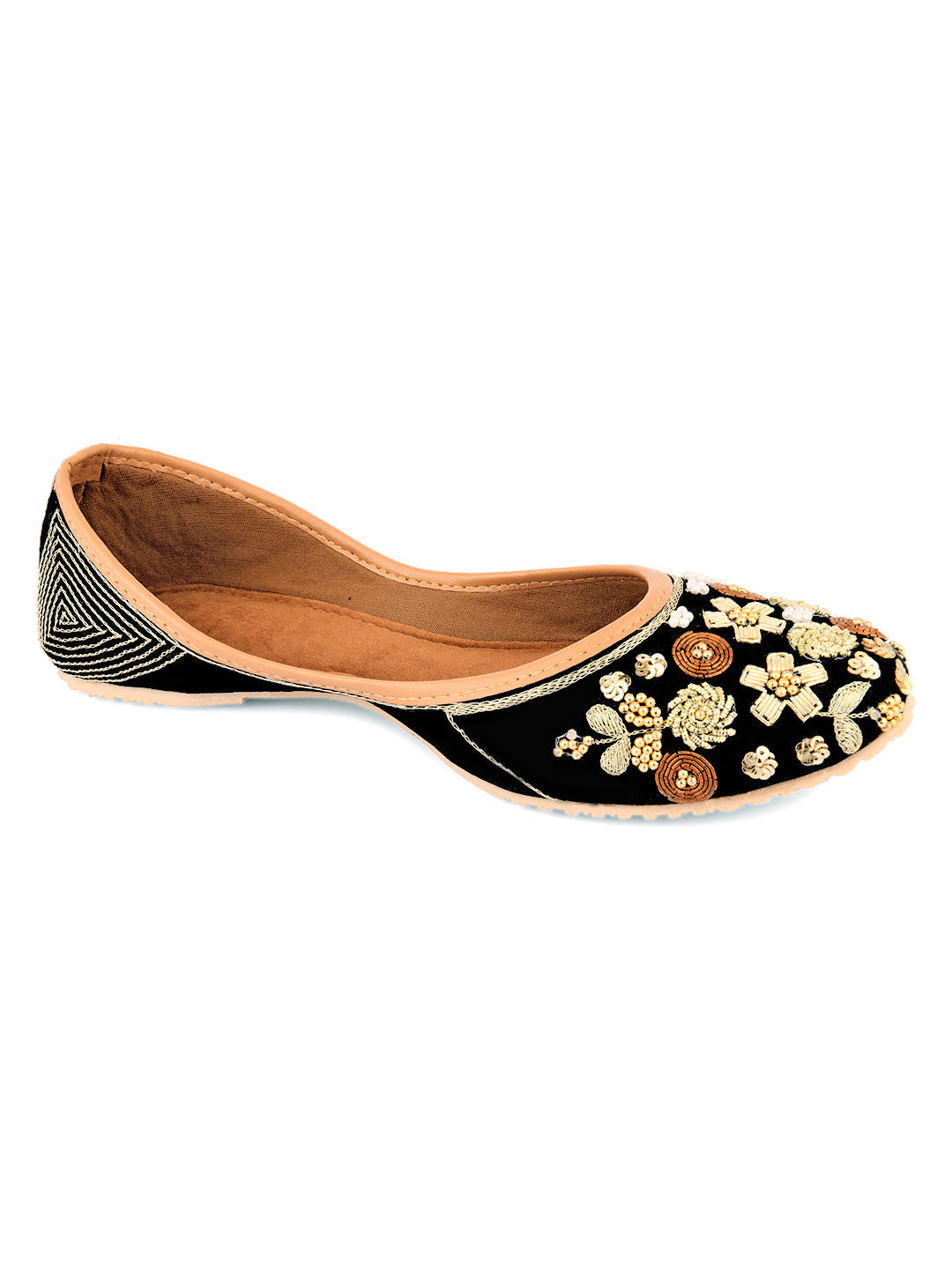 Desi Colour Women Indian Ethnic Footwear-Black Emb
