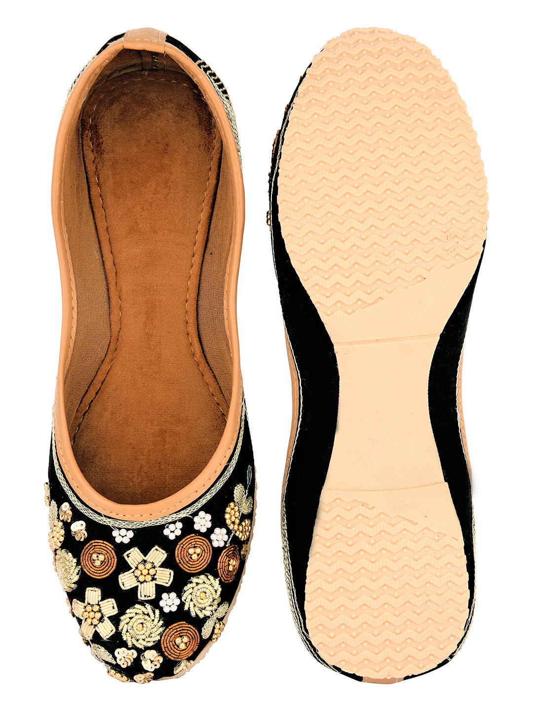 Desi Colour Women Indian Ethnic Footwear-Black Emb