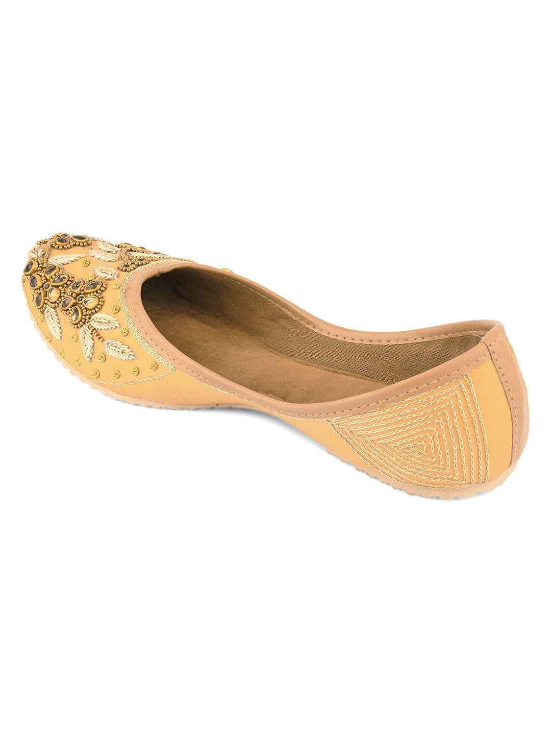 Desi Colour Women Indian Ethnic Footwear-Gold Stones Flower