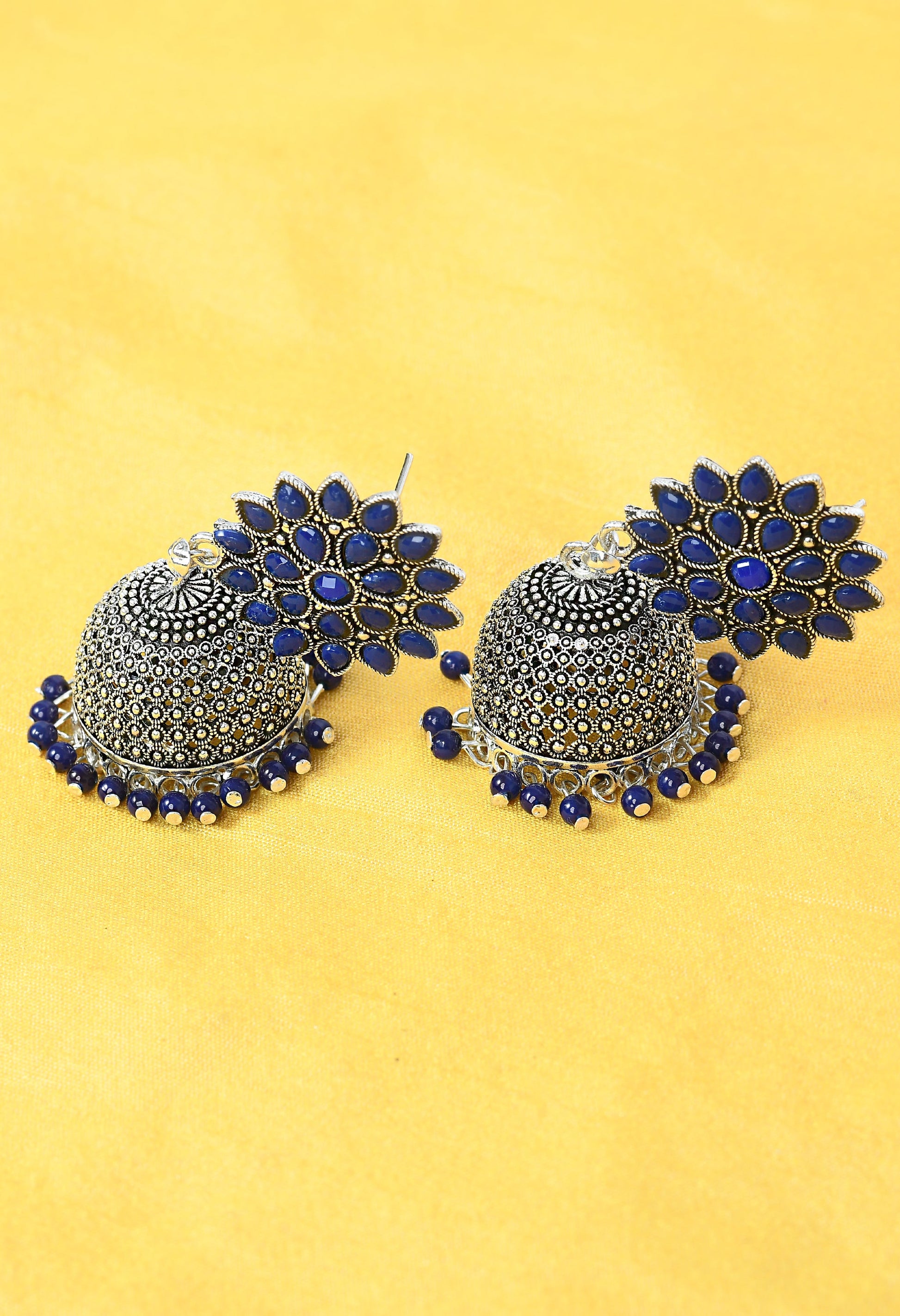 Mominos Fashion Joharkamal Kundan work Jhumka with Blue Beads - Grab2buy